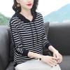 Spring and Autumn Loose Sleeved T-shirt Size Stripe Hooded Oversize Top Tops Women T-shirts Clothing