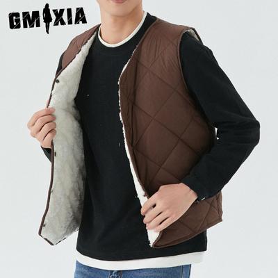 Herren Lammfleece Herbst Winter Kurz Herrenweste Rautenform Plus Fleece Warm Wollanzug Spitzweste Jacken & Mäntel