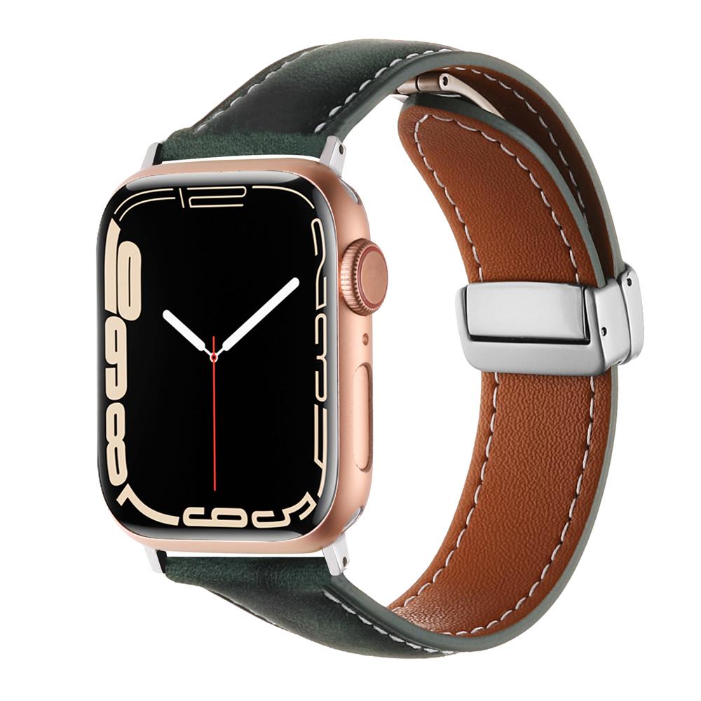 Crazy Horse Magnetic Buckle Women's Genuine Leather Watch Strap,For Apple Watch 42mm 44mm 45mm 49mm iWatch S10 46mm