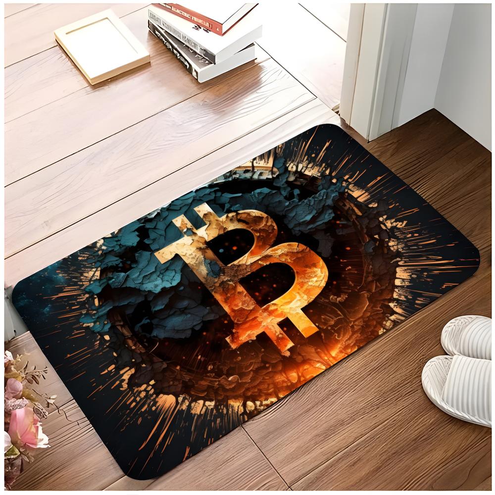 Currency Digital B-Bitcoin Floor Mat Non-Slip Washable Flannel Door Mat Absorbent Indoor Floor Rug