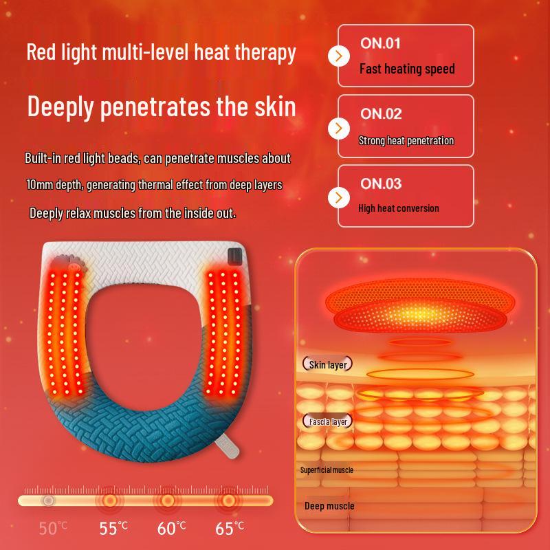 Waterproof Heated Toilet Seat Cushion with Zipper - Washable, Red, Winter-Ready Cover