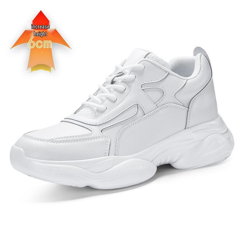 Men's 8CM Height-Increasing Thick Sole Casual Dad Sneakers - Trendy, Versatile White Genuine Cowhide Shoes