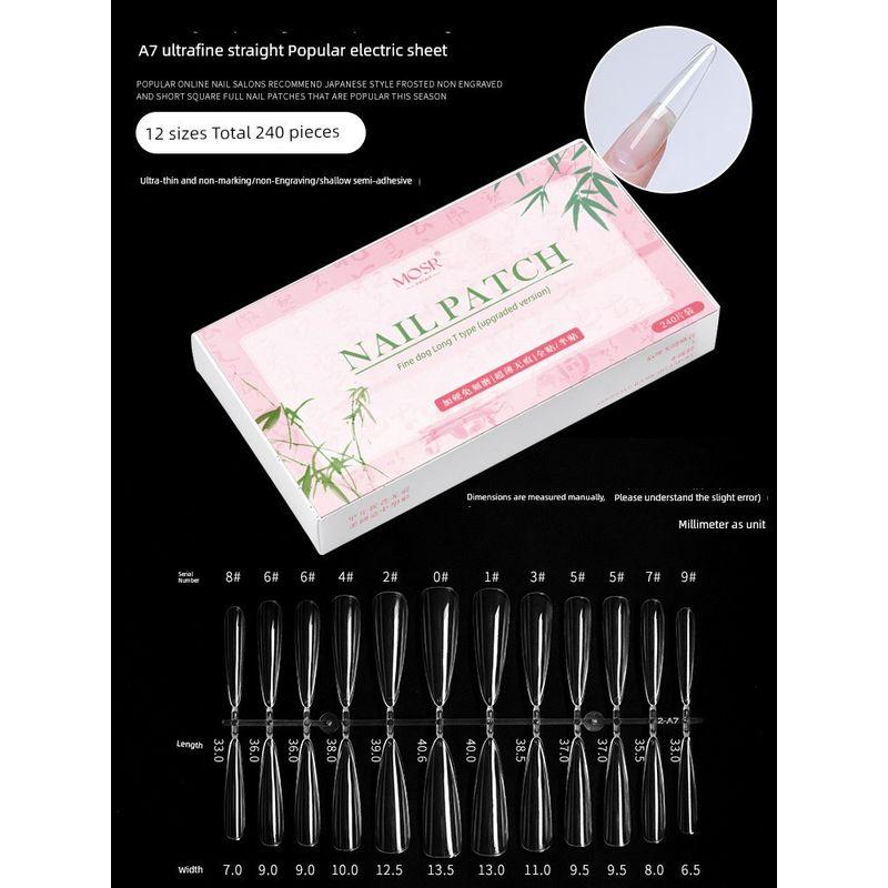 

Long Thin Dog Internet Celebrity Nail Tip Nail Stickers Long Pointed Nail Slim Looking Traceless Sheer Extended Wear Nail Polish-Free A7 ultra-fine straight Popular nail [Transparent]