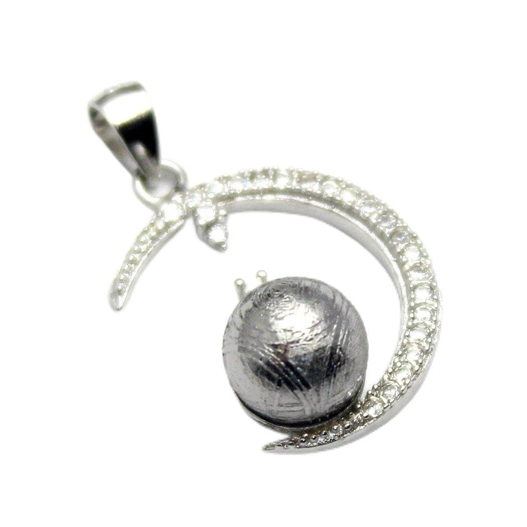 Gibeon Meteorite Crescent Moon Pendant in Sterling Silver (925) with Zirconia