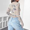 Herbst/Winter Neue Elegante frauen Floral Mesh Print Plissee Seite Crop Top Frau