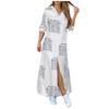 Fashion Womens Casual Loose Sexy Long Sleeve  Pocket Button Shirt Print Dress