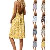 Women's Backless Spaghetti Strap Dress, Sleeveless Thin-strapped Flowy Beach Vacation Short Dress, With Back Tie.