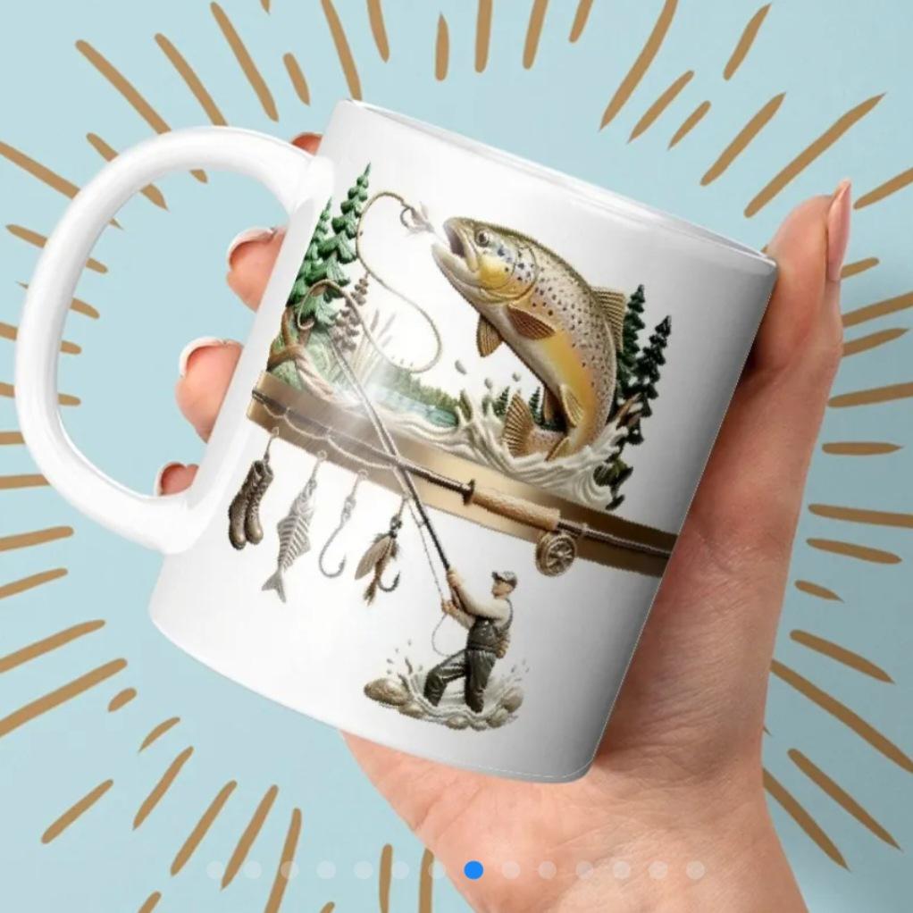New Ceramic Coffee Mug: Hooked On Fishing