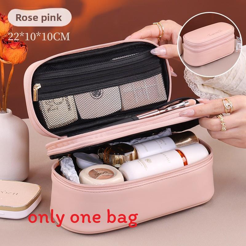 Pu Material Double Layer Makeup Bag With Waterproof Design For Travel And Daily Use