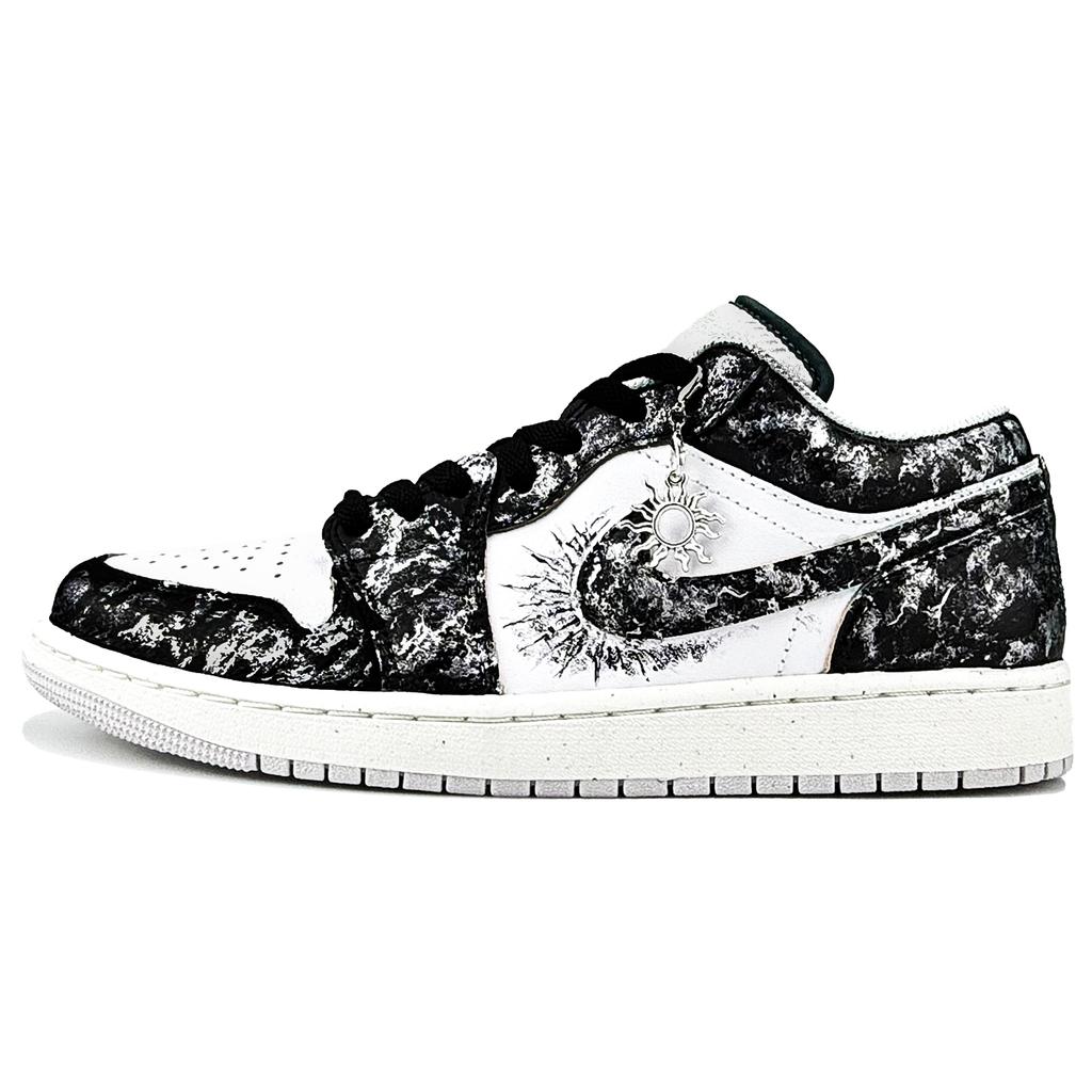 Jordan Air Jordan 1 Abrasion Resistant Low Top Vintage Basketball Shoes Unisex Black White FQ7687-300(Team1053-LD)
