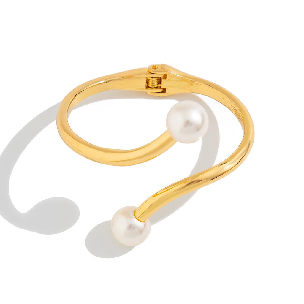 DIEZI Exaggerated Chunky Cuff Wide Bangles Punk Geometric Imitation Pearl Gold Color Heavy Metal Bangles For Women Men Bracelets