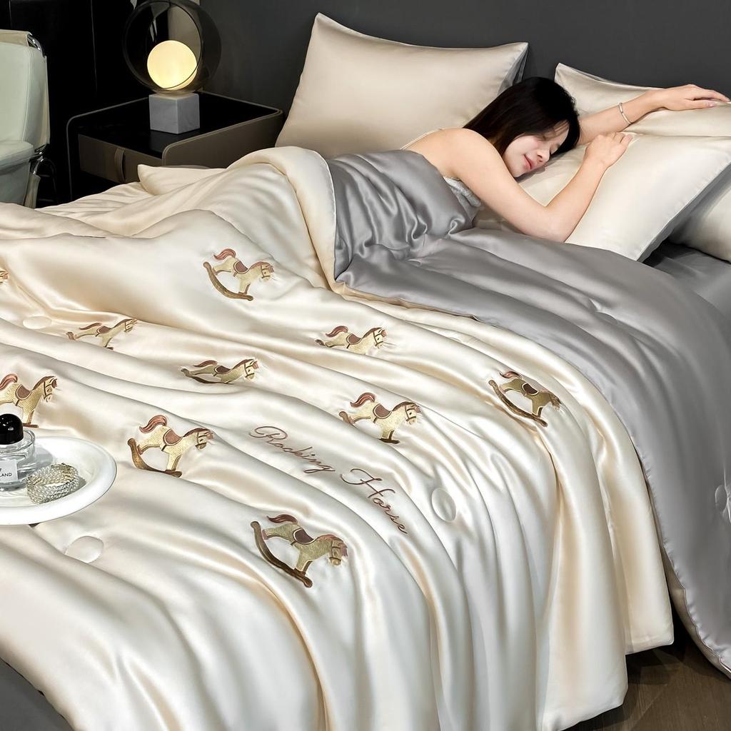 Silky Summer Ice Silk Quilt Set: Lightweight, Washable, and Embroidered