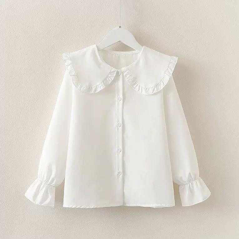Girls Long Sleeved Blouse Doll Collar Spring Autumn Young Children's Clothing Korean Teen Girls Button White Shirts Spring Tops