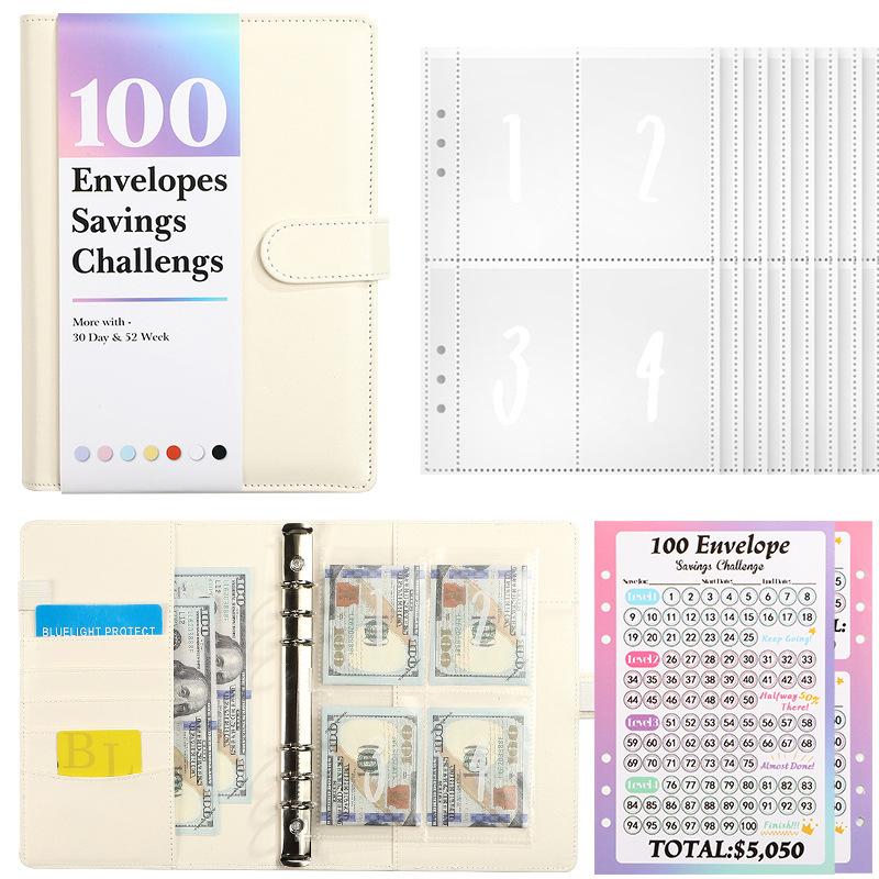100-Day Envelope Challenge Loose-Leaf Notebook: PU Colored Savings Planner for Couples