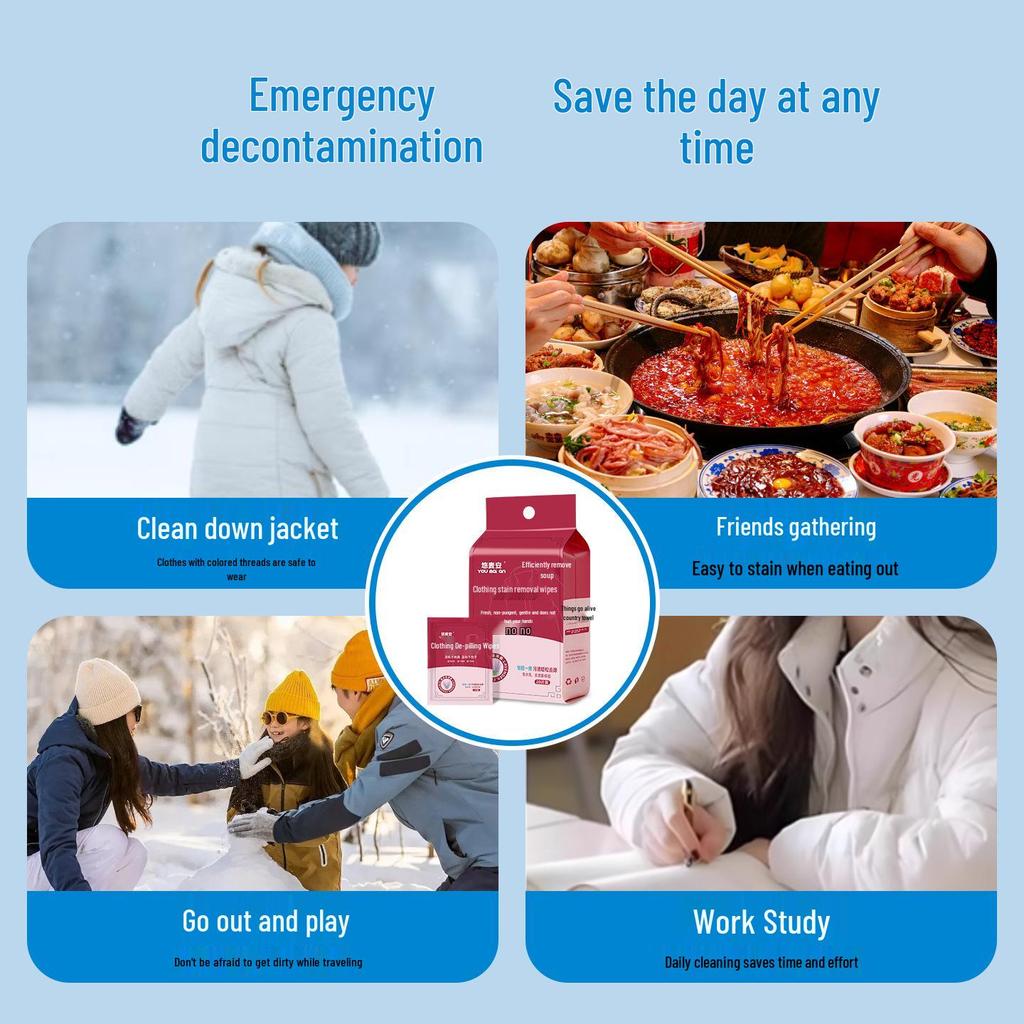 No-Rinse Emergency Stain Remover Wipes for Clothes, White Shoes, and Down Jackets