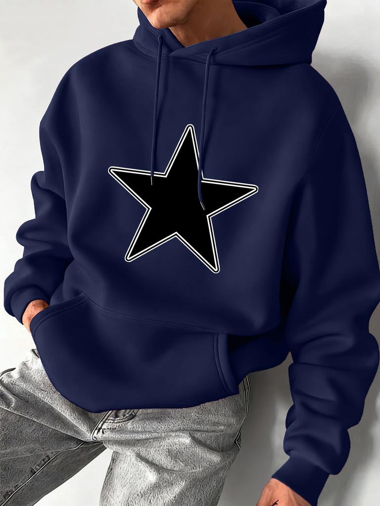 Trendy street style hip-hop style loose top with five-pointed star print men's hooded sweatshirt for autumn and winter casual wear