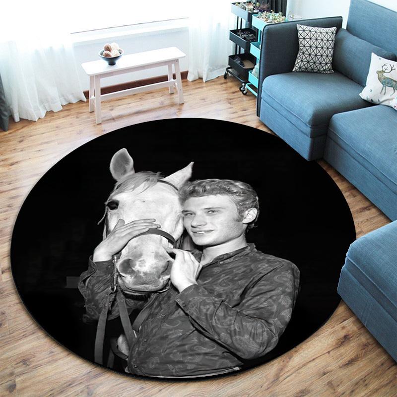 French legendary rock singer and actor Johnny Hallyday Round Carpet Soft Home Decoration Corridor Table and Chair Anti slip Outdoor Floor Mat rug H9