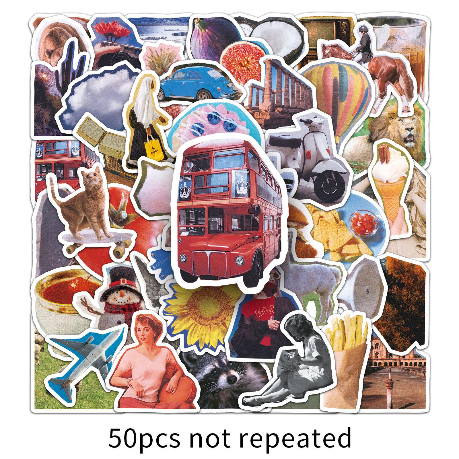 50 Retro Collage Stickers: Realistic, Artistic, Trendy Designs for Fridge, Earphones, Guitar Decor