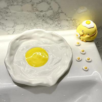 Ceramic Egg Soap Dish Holder Drain Portable Home Bathroom El Soap Box Tray Bathroom Accessories Crafts Gift