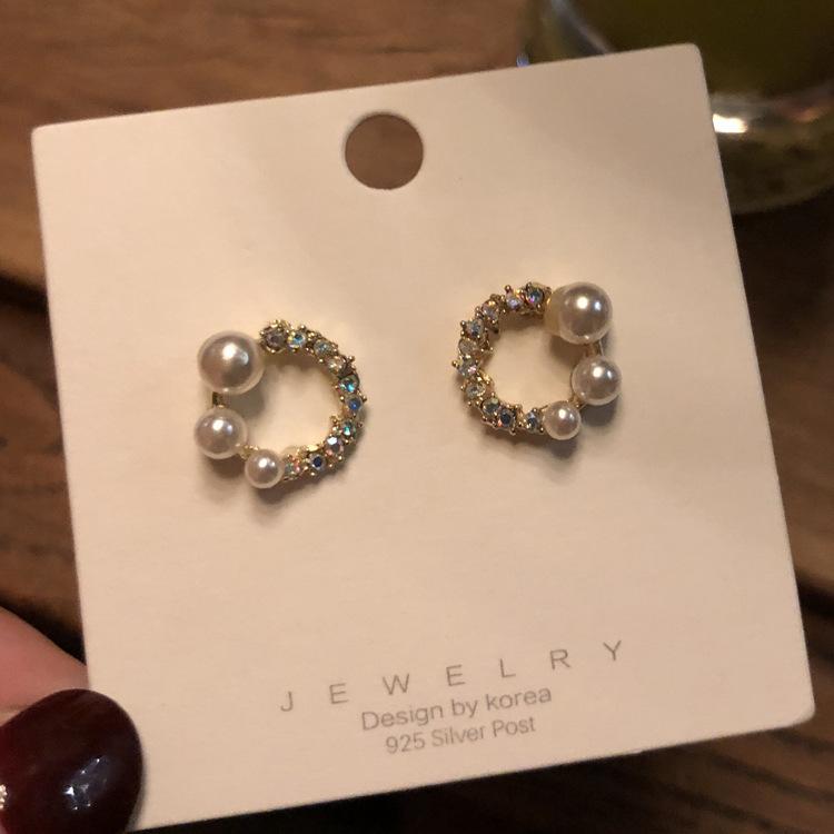 S925 silver needle full of diamonds exquisite small earrings temperament Korean pearl stud earrings Internet celebrity earrings women