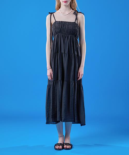 KOLEAT Daisy Rustling Ribbon Summer Frill Layered Sleeveless Dress [Black] Kcl.