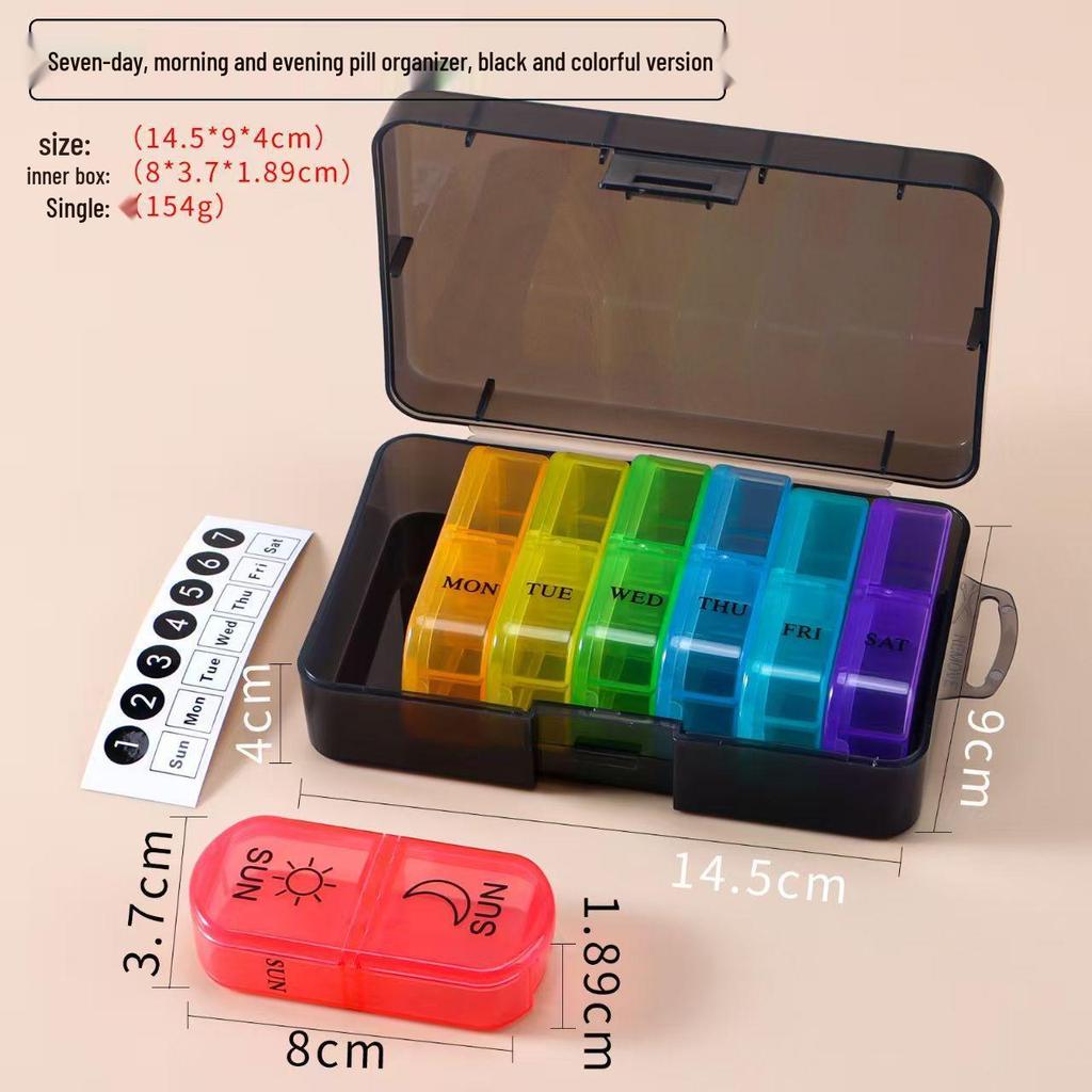 Portable Seven-Day Pill Organizer with 21 Compartmentalized Grids for Morning, Noon, and Evening - Large Capacity Travel Storage