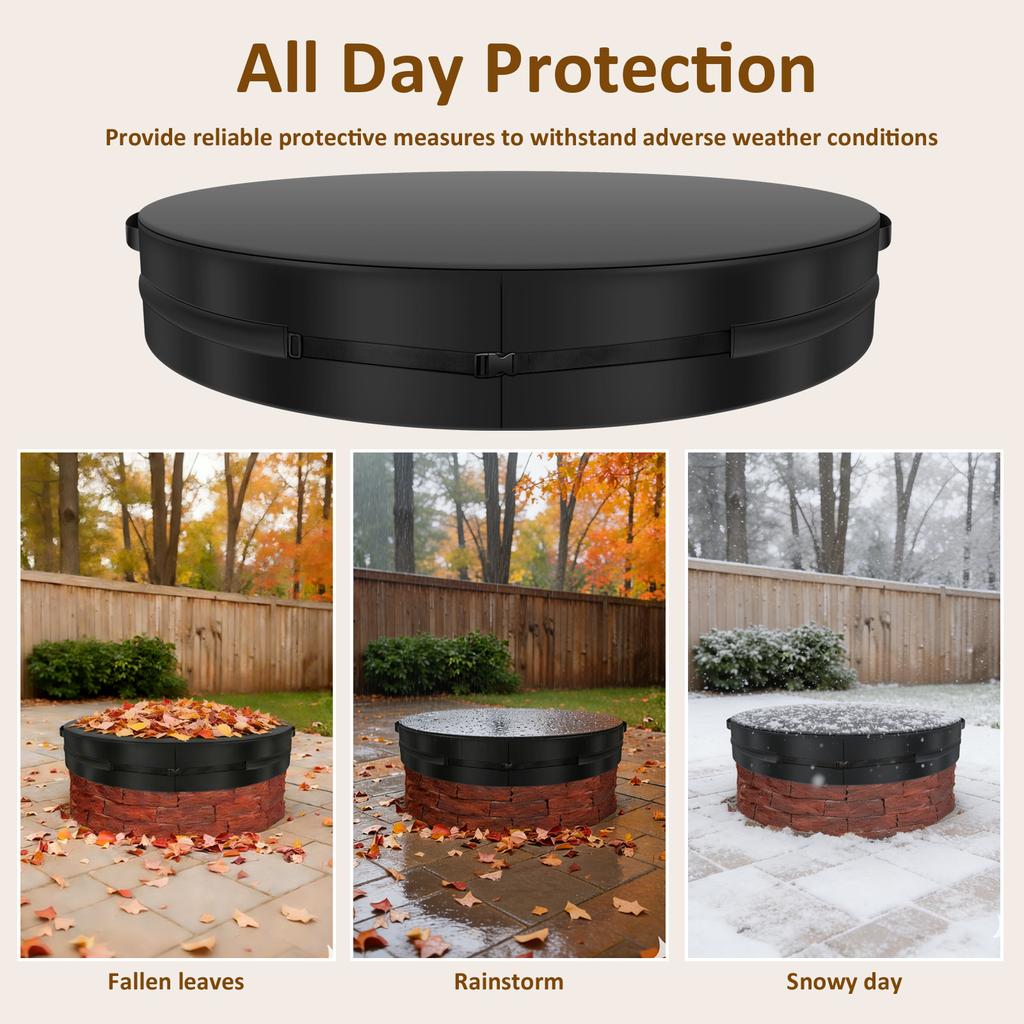 Round Fire Pit Cover Heavy Duty Outdoor Waterproof Oxford Fabric Rainproof Sunscreen BBQ Grill Cover