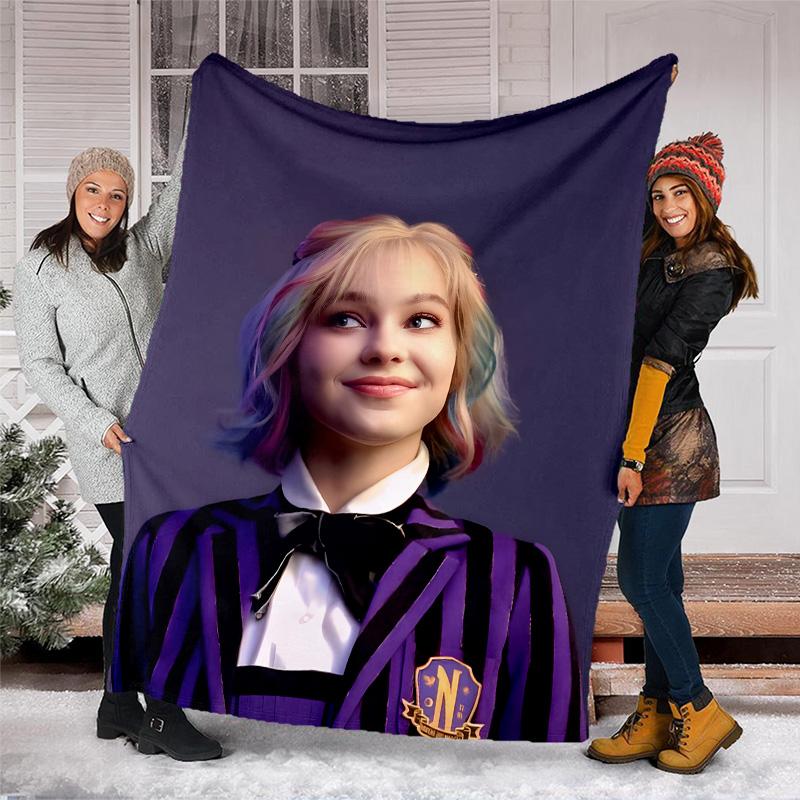 1pc Addams Family Wednesday Enid Theme Blanket - Digital Print, Polyester, Cozy for All Seasons, Perfect for Outdoor, and Travel