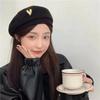 New Korean Autumn and Winter Woolen Beret Women's Retro Versatile Fashion Love Metal Painter Hat Academy Style