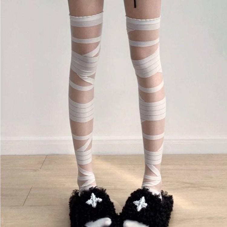 Lolita Soft Girl Cross Bandage Over-the-Knee Socks - Sweet & Cool High-Value Forest Style