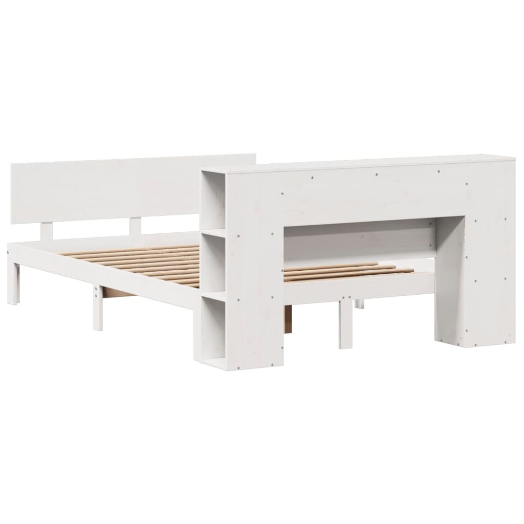 Solid Wood Bed with Shelf Without Mattress White 140x200 cm Pine