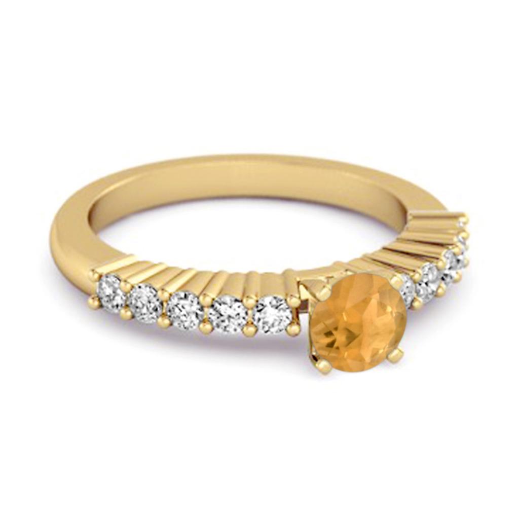 Citrine Round Solitaire Ring - 925 Sterling Silver Gold Vermeil