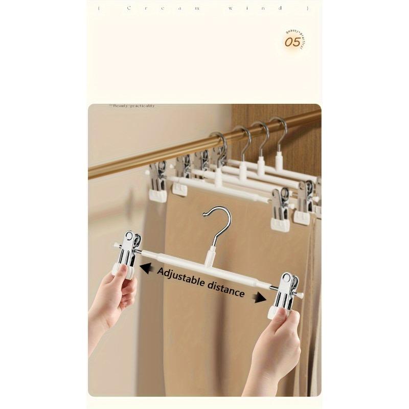 10pcs/set Household Non-Slip Adjustable Trouser Hanger with Skirt/Underwear Clips Heavy Duty Stainless Steel PVC Dipped