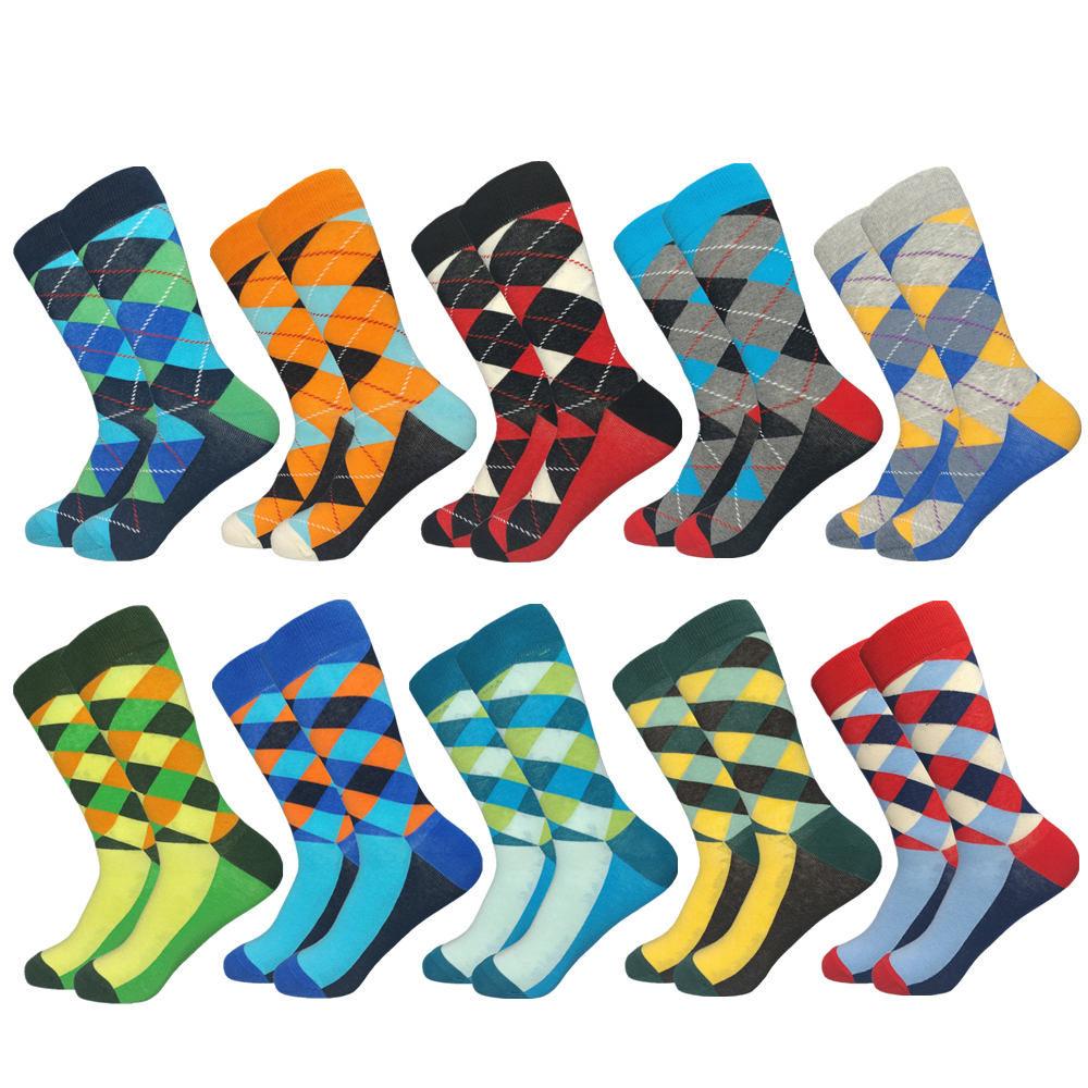 Classic  Men Socks Casual Gentleman High Quality Color Puzzle happy Socks Business Party Dress Cotton Socks for Men