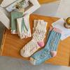 4 Pairs Women Floral Printed Socks Fashionable Versatile Cute Comfortable Sweat Absorbing Breathable Casual Mid Length Socks