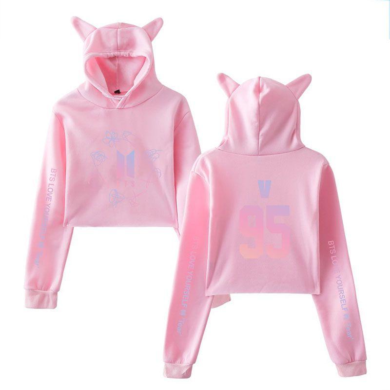 Bts Bangtan Boys Love Yourself Tear Navel Hoodie With Cute Cat Ear Design In Multiple Color Options
