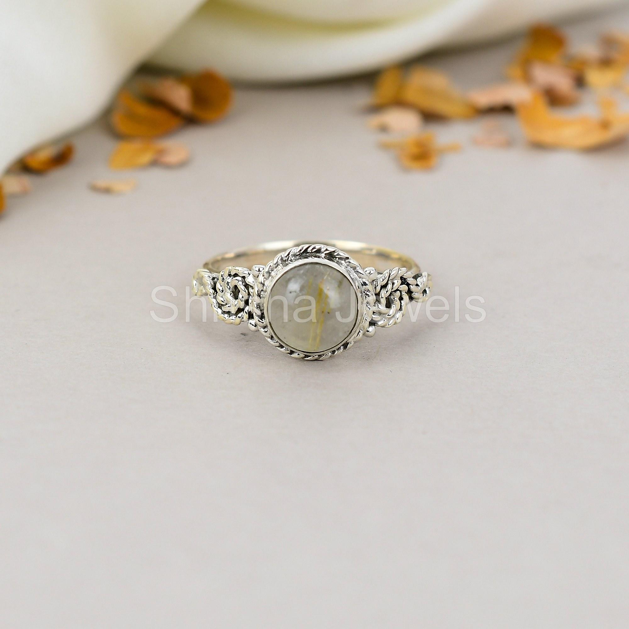 

Golden Rutile 925 Sterling Sterling Round Gemstone Handmade Jewelry For Women 10