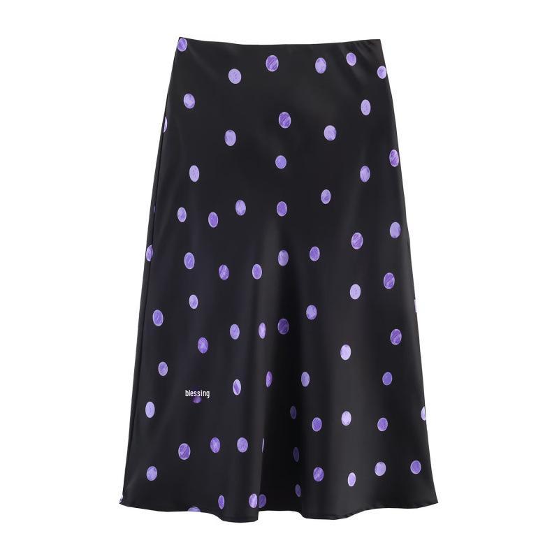 Spring 2026 Colorful Polka Dot Satin Midi Skirt with Elastic Waist - European & American Style Fashion Large