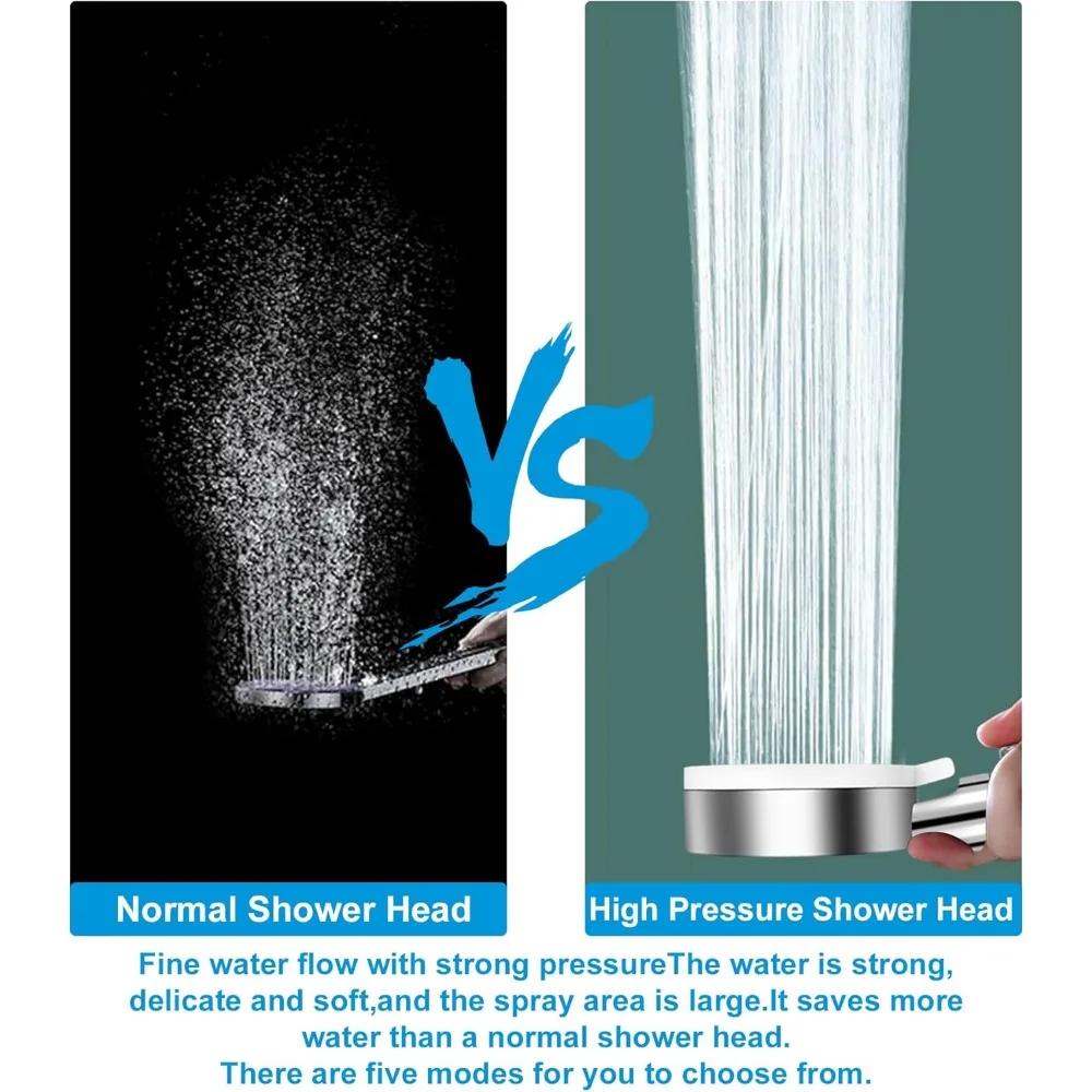 High Pressure Shower Head Showerheads with Hose Water Saving One-Key Stop Spray Nozzle Bathroom Accessories 5 Modes Adjustable
