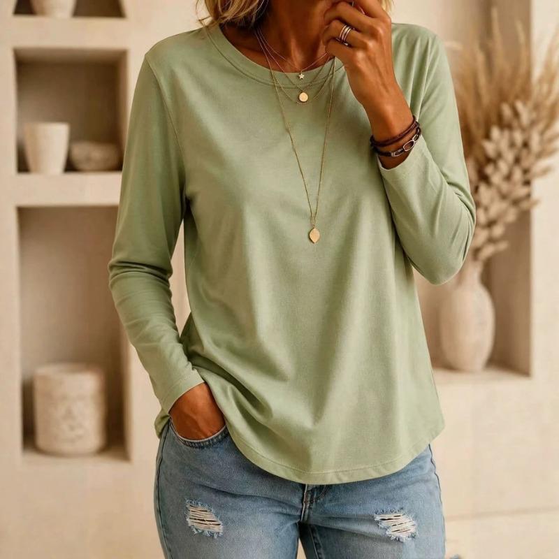 Casual Comfortable Versatile Crew Neck Long Sleeve T Shirt Top For Women