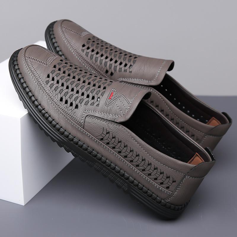 

2025 summer beef tendon sole sandals men s hollow leather shoes soft sole soft leather casual cool leather shoes middle-aged and elderly hole men 38