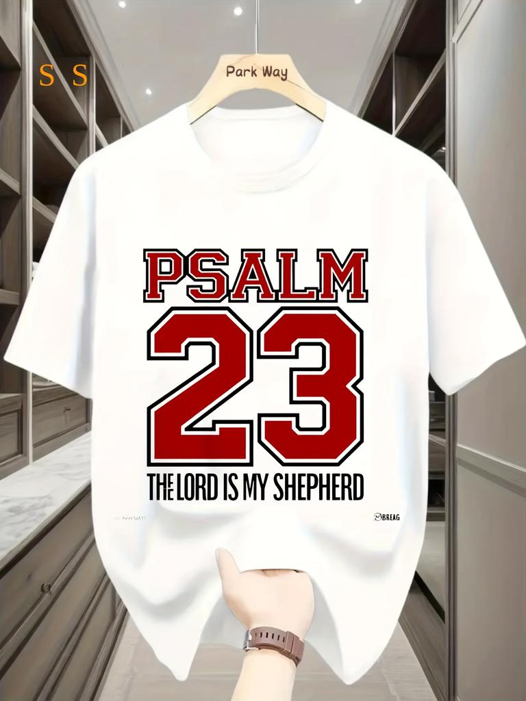 Psalm 23: The Lord Is My Shepherd Bible Verse T-Shirt - Soft Christian Faith Apparel with Red Text, Regular Fit Crewneck Tee for Men & Women, Church,