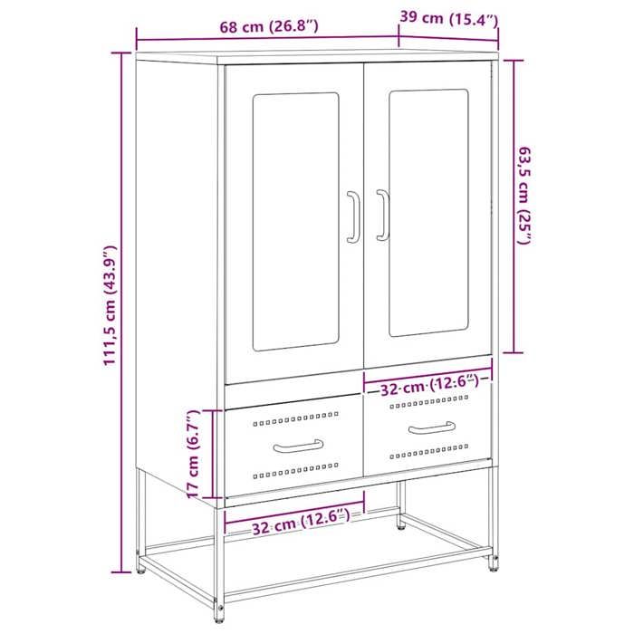 VidaXL Highboard Black 68x39x111.5 Cm Steel, Cabinet, Storage Cabinet, Highboard, Sideboard, Tall Cabinet, 853362