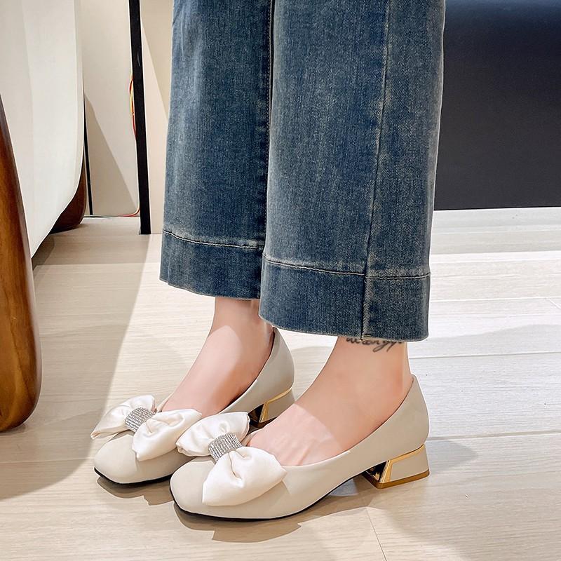 Lightweight soft leather French Mary Jane shoes commuter square head medium heel single shoes 2025 women's thick heel soft sole gentle evening shoes