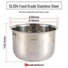 Pentola interna per cuociriso in acciaio inossidabile 304 per uso alimentare (2L/3L/4L/5L) - Addensato e Senza Rivestimento