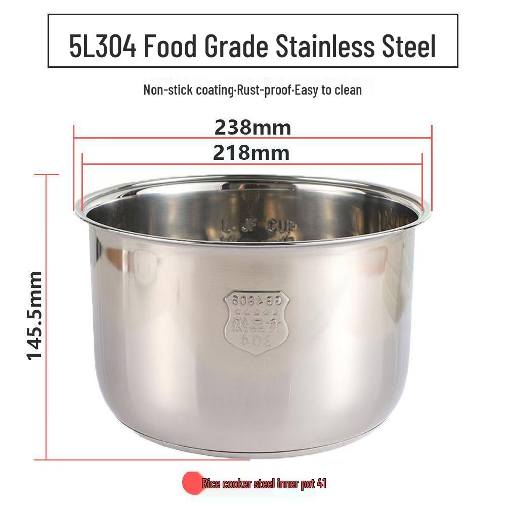 Pentola interna per cuociriso in acciaio inossidabile 304 per uso alimentare (2L/3L/4L/5L) - Addensato e Senza Rivestimento