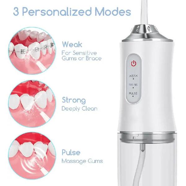 Oral Irrigator Portable Water Flosser, USB Rechargeable Water Jet Tooth Pick + 4 Jet Tip 3 Modes Waterproof Teeth Cleaner