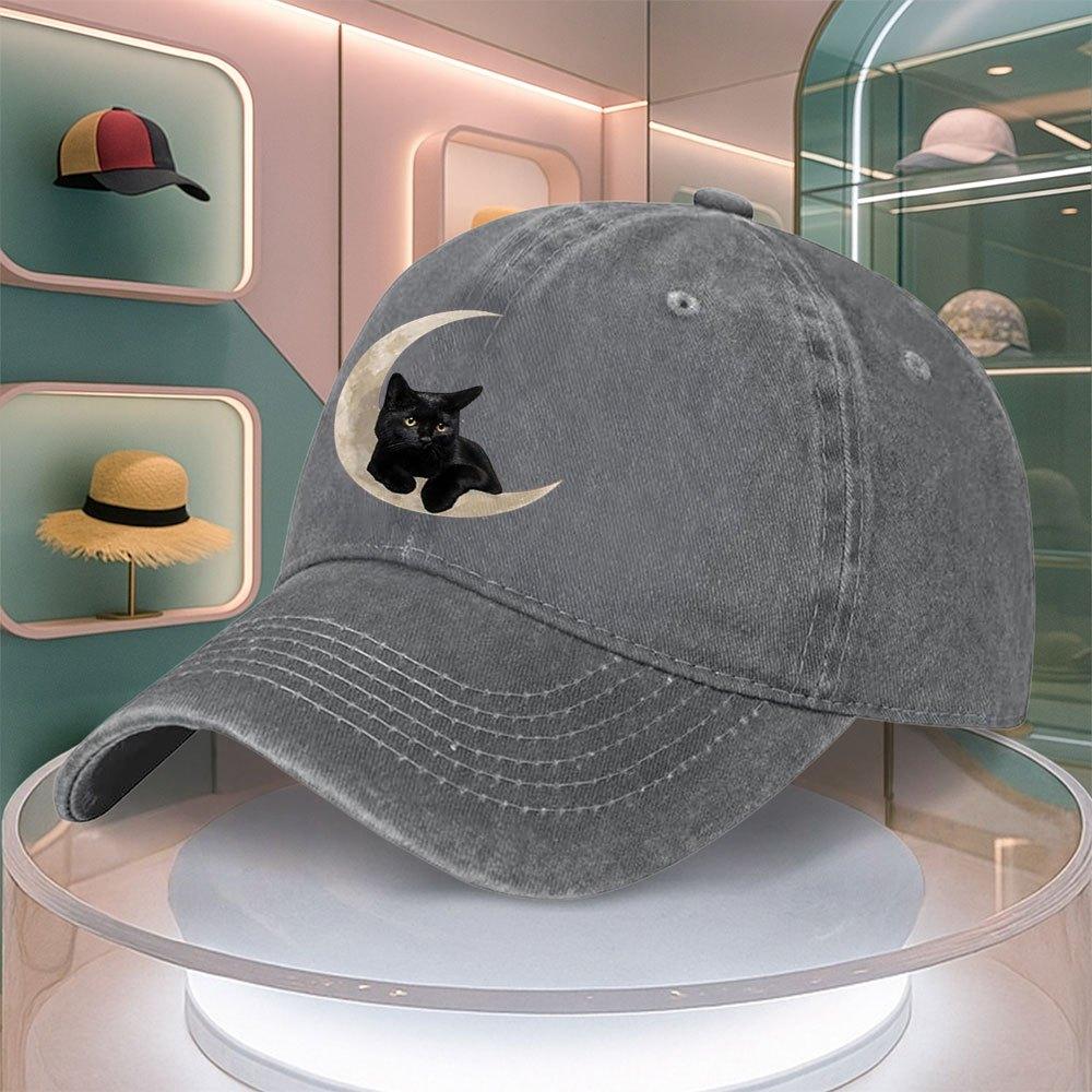 Black Cat Moon Pattern Baseball Cap For Men Women Adjustable Curved Brim Dad Hat Retro Duck Tongue Cap