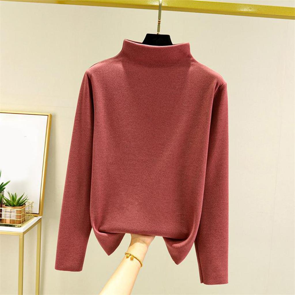 Ladies' Loose Comfortable Casual Fashionable And Warm Underwear With Seamless Half High Collar And Thick Velvet Top