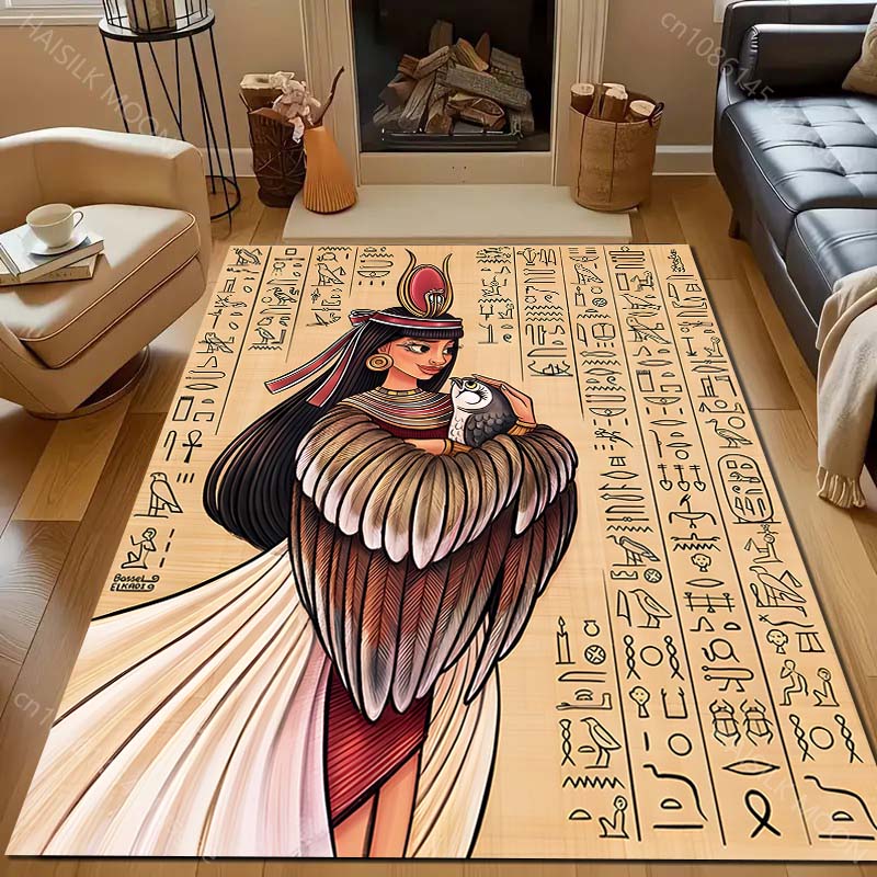 Ancient Egyptian Murals Print Carpet for Living Room Bedroom Sofa Doormat Decor Sofa Area Rug Non-slip Floor Mat for Gifts